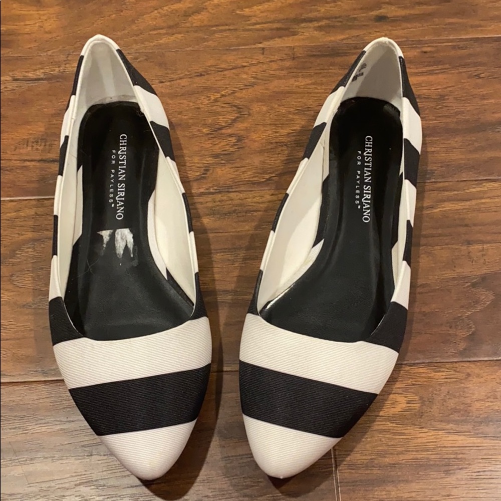 Black and white striped shoes
